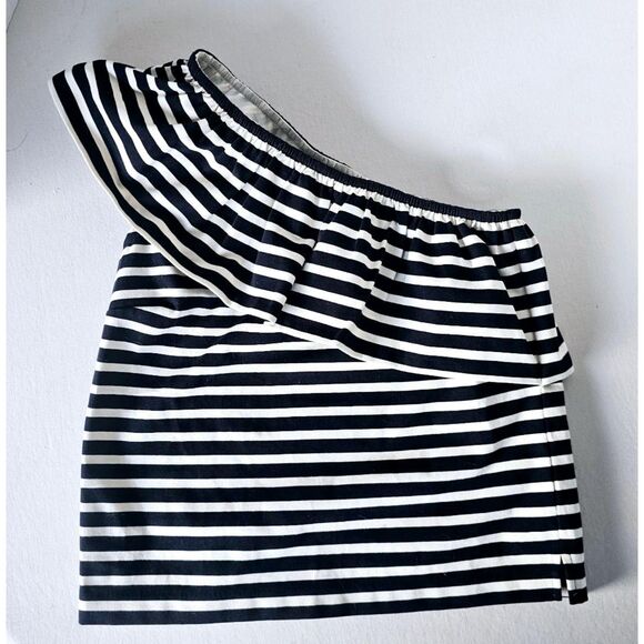 J.Crew One-Shoulder Ruffle Top | Black White Stripes | Women’s XS EUC - Picture 5 of 8